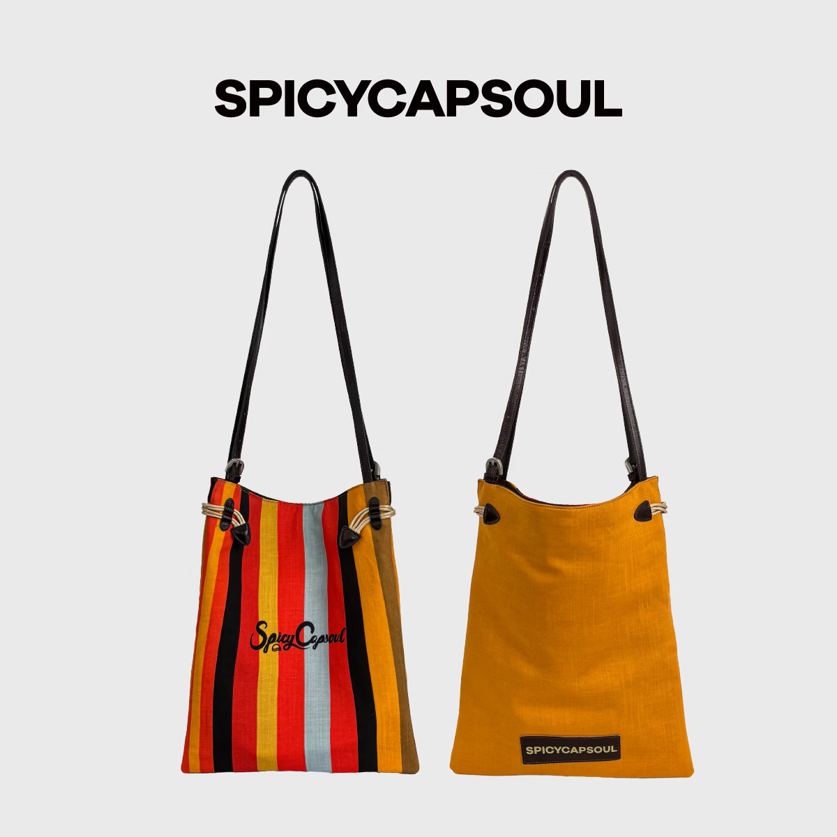 SPICYCAPSOUL【热带雨林】小众复古天丝麻配牛皮定位印花单肩斜挎彩色托特包 【热带雨林/小号】芭乐波点