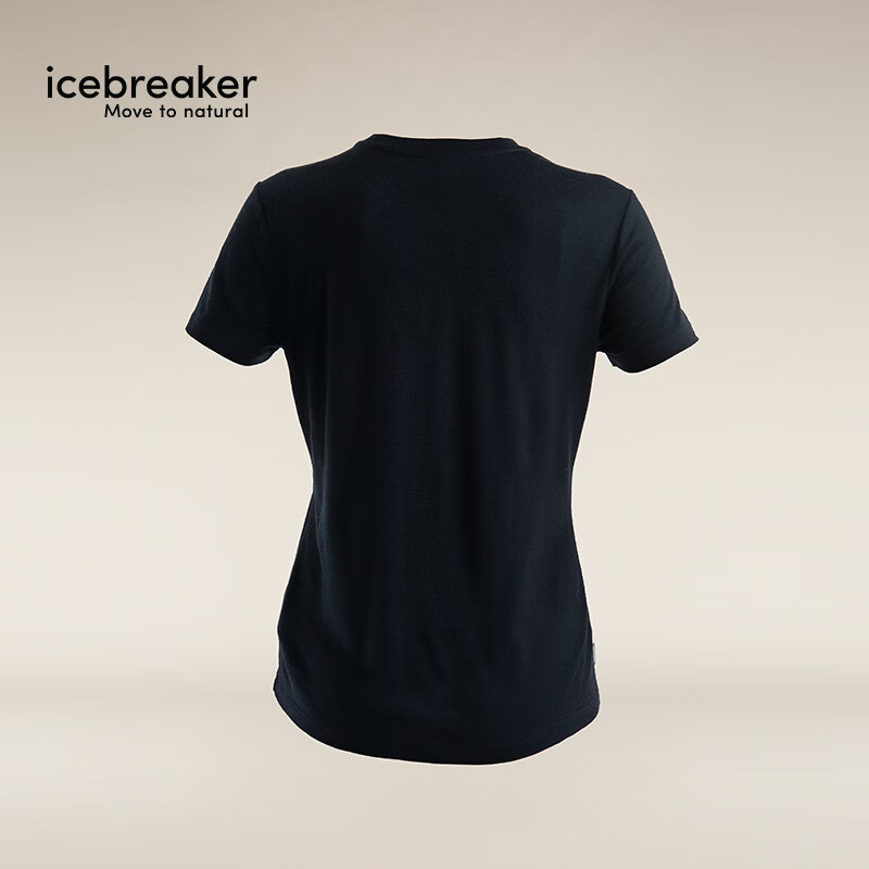 icebreaker100%美利奴羊毛女150 Tech Lite吸湿排汗印花短袖T恤 纯黑-0A575X001 L