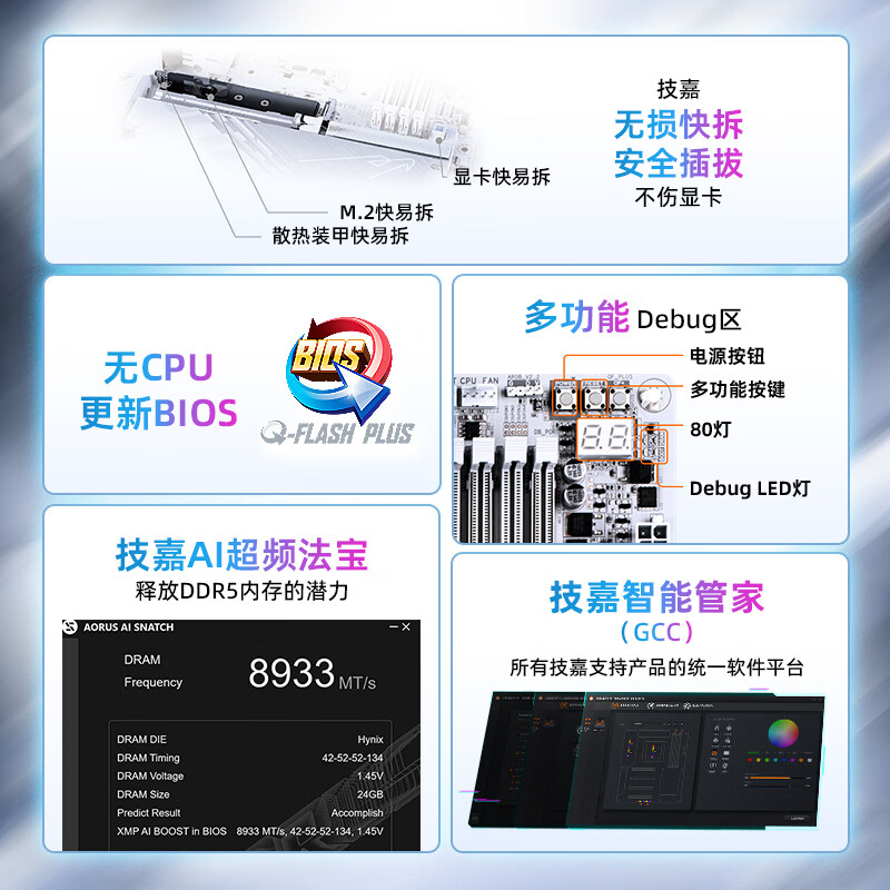 技嘉(GIGABYTE)电竞冰雕Z890 AORUS PRO ICE DDR5主板 支持CPU Ultra U9-285K U7-265K LGA 1851