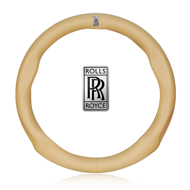 适用于劳斯莱斯车用方向盘套皮革魅影/幻影/曜影/古斯特/库里南专用高档汽车真皮把套改装男女士四季通用 方向盘套-棕色 劳斯莱斯