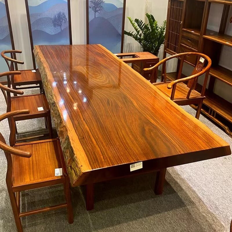 镜树实木大板茶桌茶台乌金木大板桌巴花奥坎原木餐桌办公桌书桌 挑好