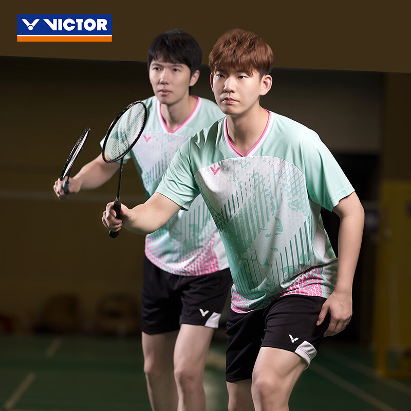 威克多（VICTOR）【限时特惠】羽毛球服 透气速干男女款比赛训练日常针织运动短袖 T-50010/G格林绿 男款 M