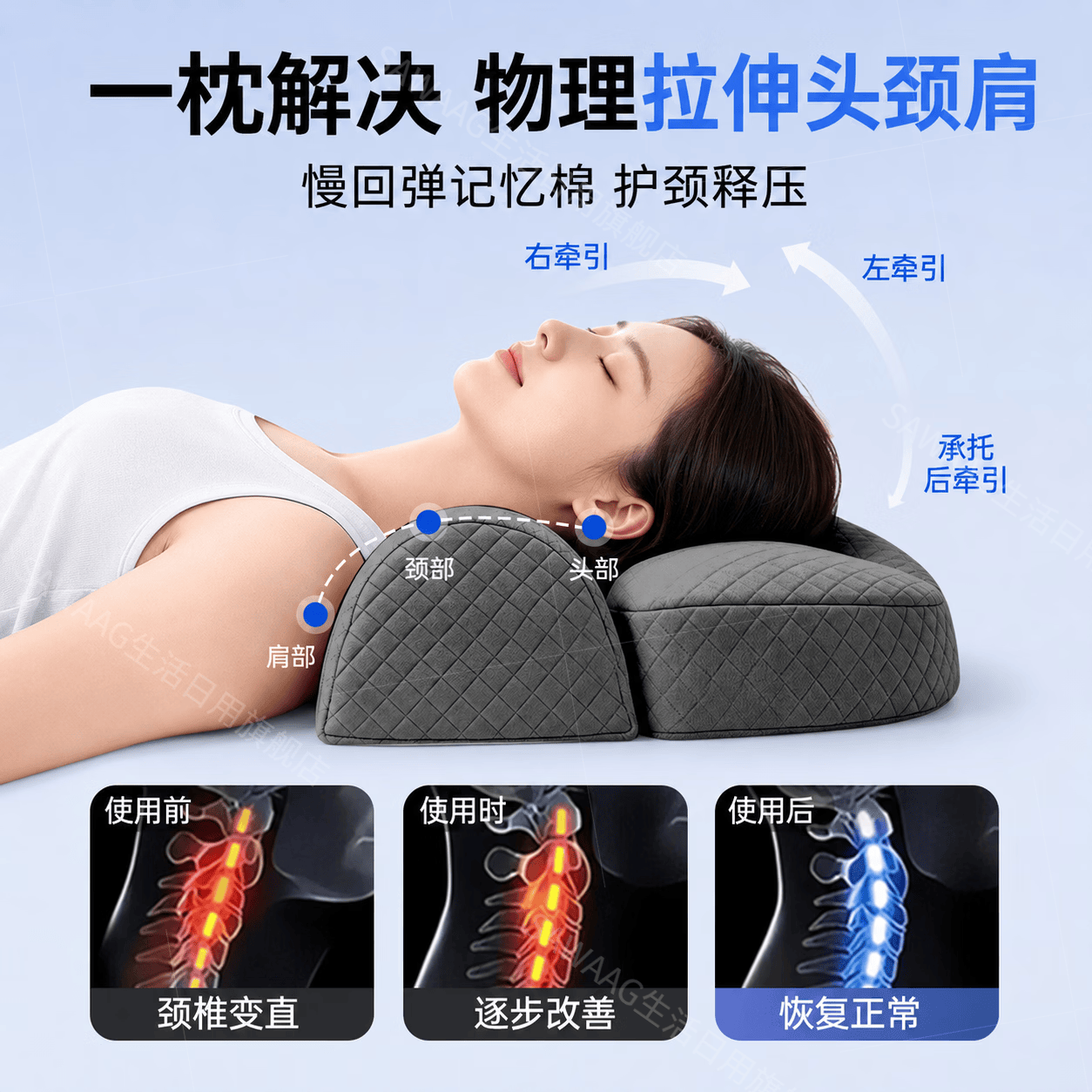 飒望【德国品牌】父亲节礼物反牵引颈椎枕头护颈枕睡眠颈椎病深度睡眠 【高级灰】 放松颈椎 舒适睡眠 A类 单只 【全网热销100W+】颈椎病专用反牵引枕