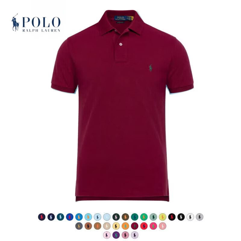 RALPH LAUREN 拉夫劳伦拉夫劳伦男装POLO衫男2026夏季新款商务休闲翻领短袖小马标T恤 宝蓝-红标 S 100-130斤 160-170cm