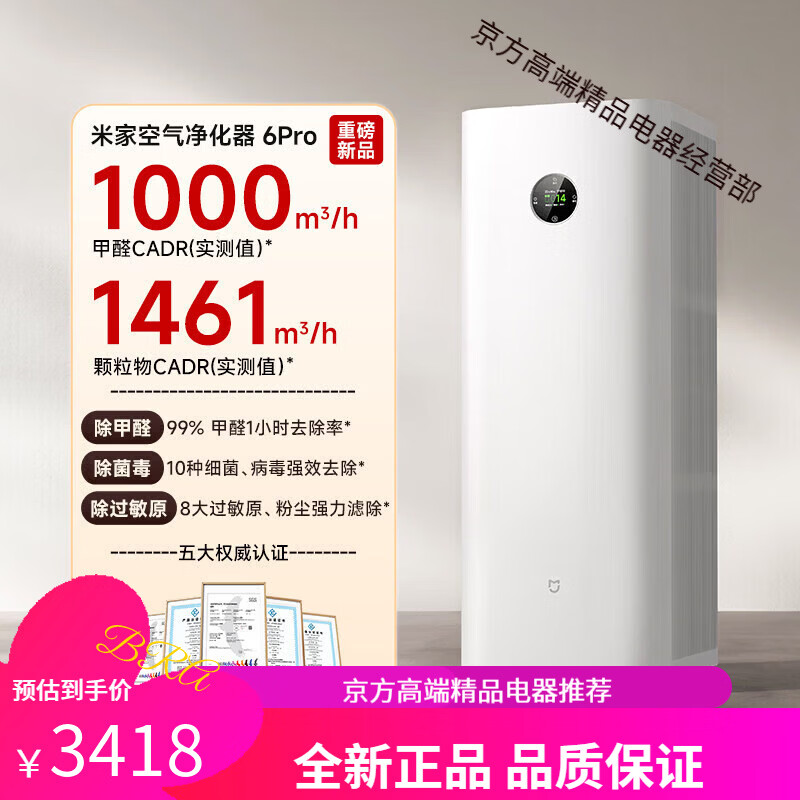 小米空气净化器6双芯除菌甲醛宠物吸烟除异味家用净化机 米家空气净化器6Pro