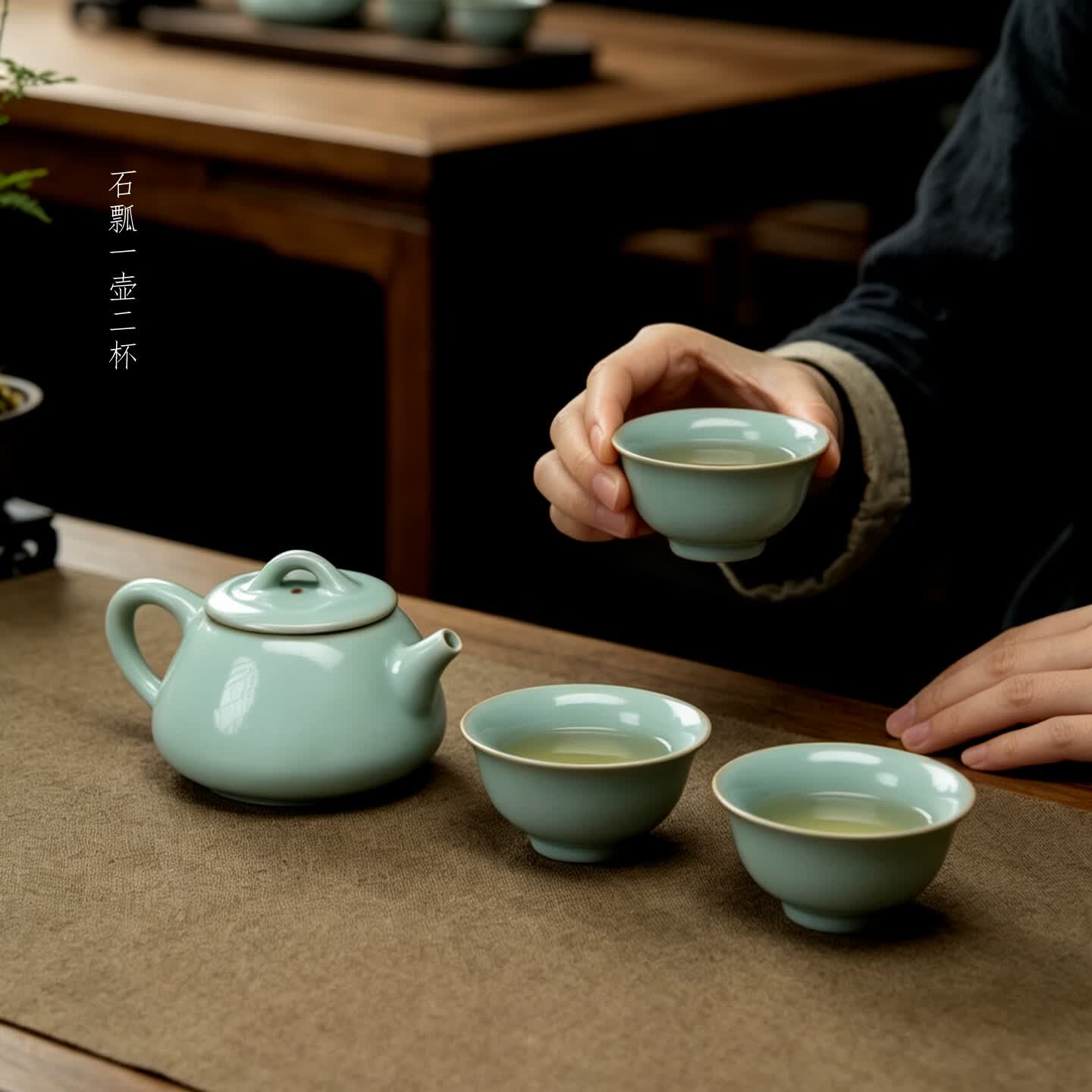 汝誉天下汝窑茶具茶杯茶壶主人杯压手杯汝州汝瓷天青色冰裂功夫茶具礼盒装 【爆款】石瓢一壶二杯280ml