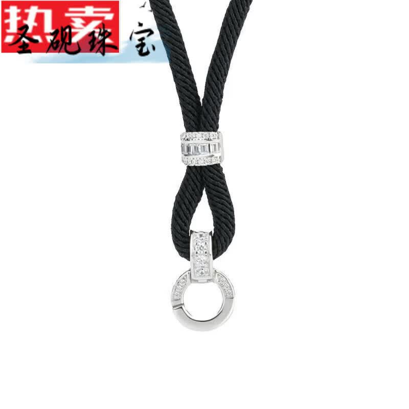 圣砚镀18k金高货绳镶嵌钻石双重险可拆卸尾帽金扣翡翠吊坠挂绳吊坠扣 兽纹款扣黑绳-单条