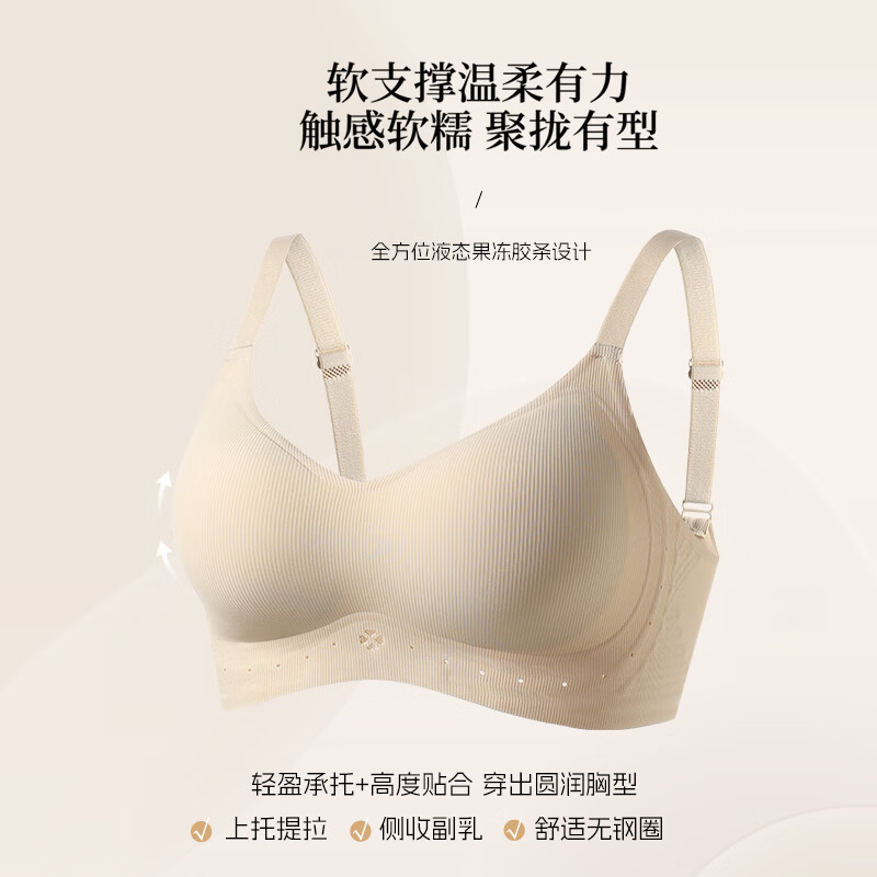 草本初色内衣女士凉感冰丝春夏季无痕裸感亲肤透气高弹聚拢防下垂文胸 肤色+肤色 M 建议【75ABC 95-110斤】