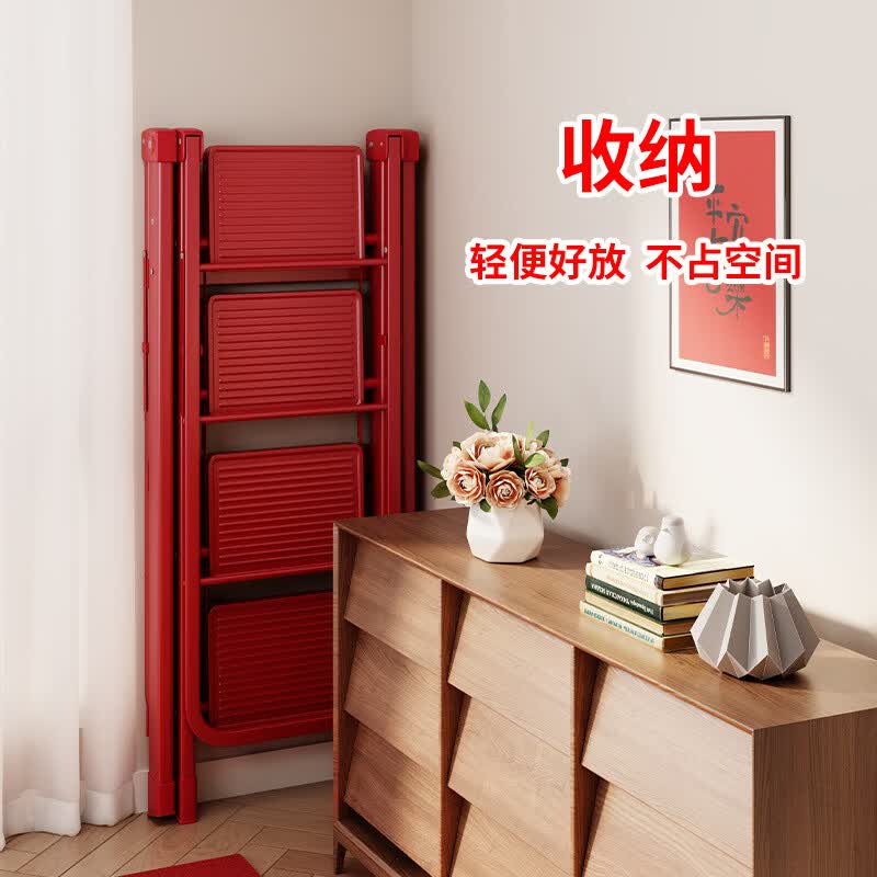 大象登高晾衣架梯子家用折叠伸缩多功能加厚花架梯两用室内阳台晒被子神器 【奶油白5步】加强款晾衣梯