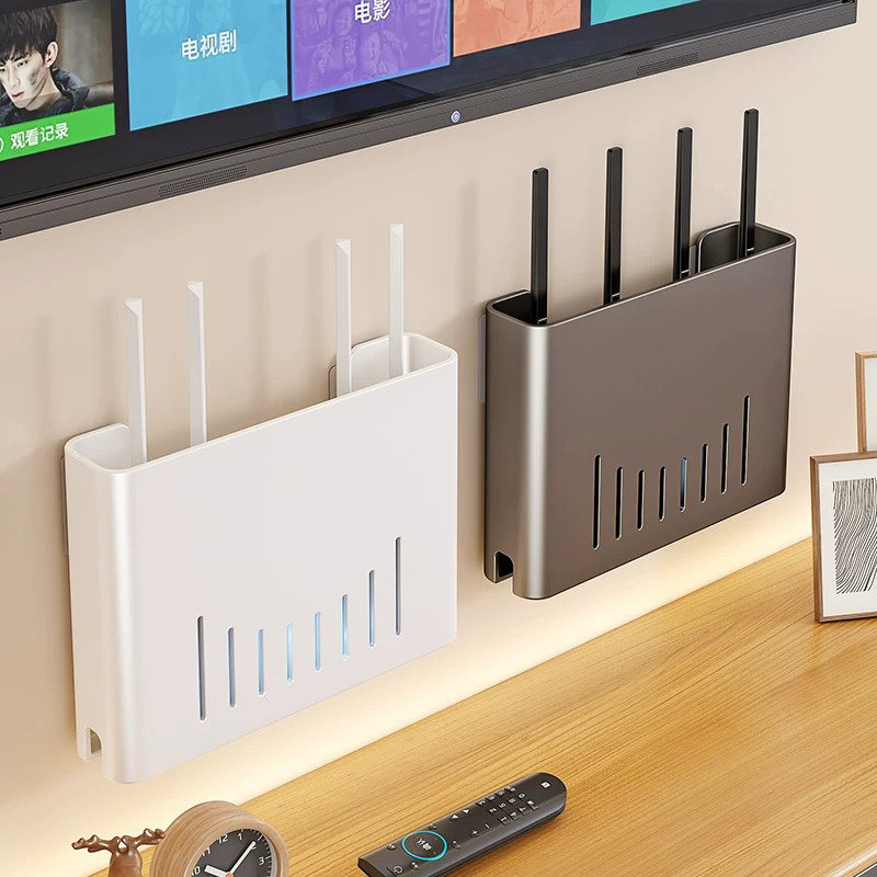 艾仕可（ASCOR）无线路由器收纳盒壁挂式免打孔上墙客厅卧室WiFi光猫隐藏置物架 路由器专用架-亮白大号【掉落包赔】