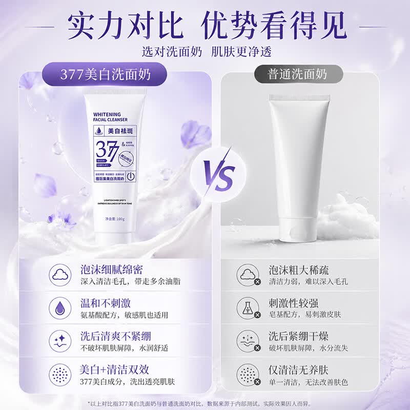 VSZE377洗面奶美白去黄提亮肤色淡斑印清洁洁面学生党MIAMO男女通用 【377美白】植丽集美洗面奶100g*3瓶