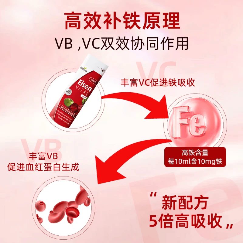 Huebner郝柏娜德国进口Eisen铁元素孕妇女性贫血补气血补铁剂 含维生素C 【气血充沛】 20条*3盒