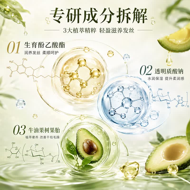 VSZE牛油果发膜精油护发素免蒸焗油膏烫染修护毛躁干枯头发女护理柔顺 【改善干枯发】牛油果奢养发膜300g*1瓶