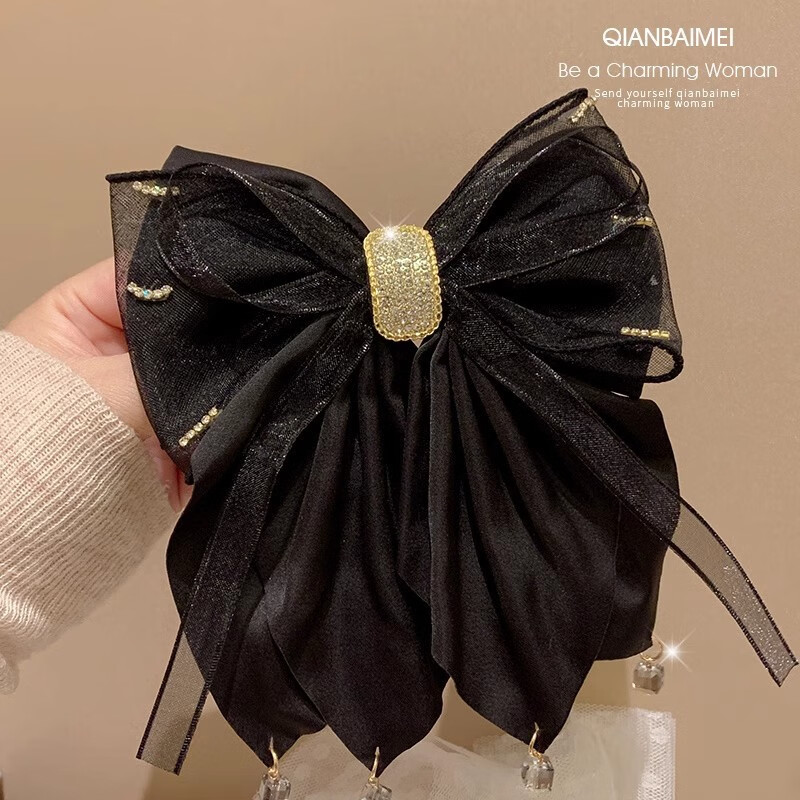 蝴蝶在你头发上跳舞诶小众高级蝴蝶流苏发夹半扎气质弹簧夹 黑色