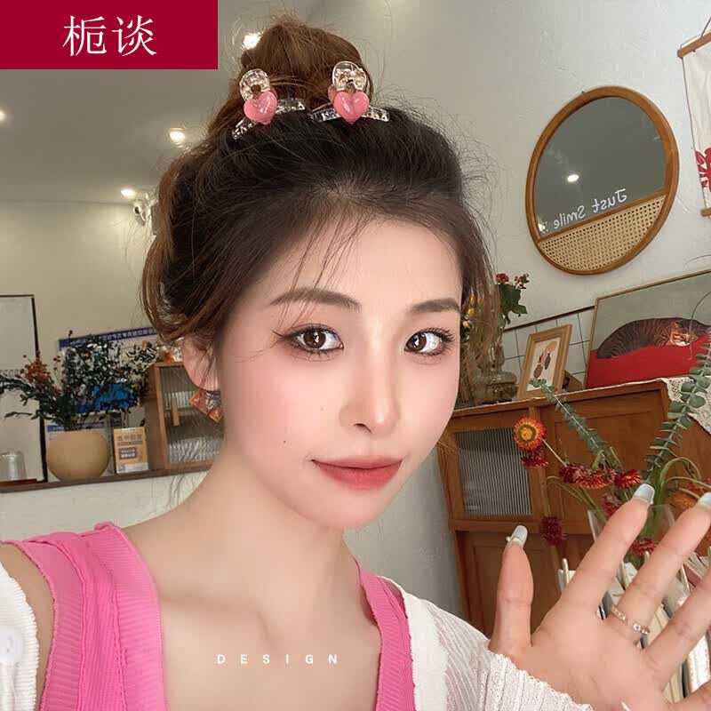 粉色爱心小号抓夹少女可爱前额刘海发夹网红甜美发卡韩版夹子头饰 白
