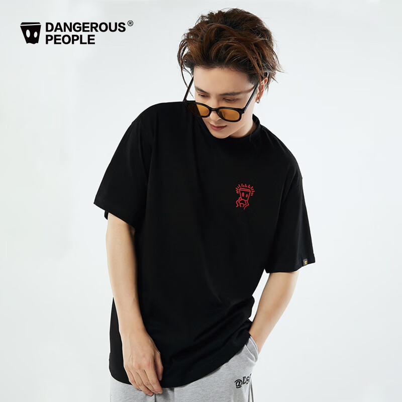 Dangerous people薛之谦dsp新年礼遇季短袖潮牌基础宽松休闲潮流情侣四色T恤 黑色 XL