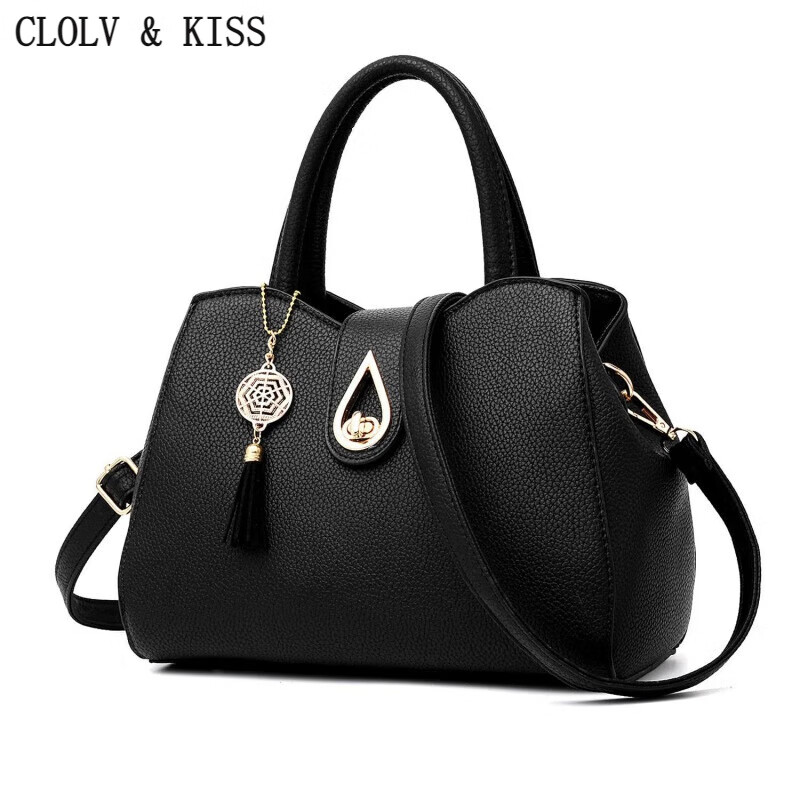 clolv kiss狄腾马包包女2024新款水滴女包气质百搭女士单肩包通勤手提包 黑色