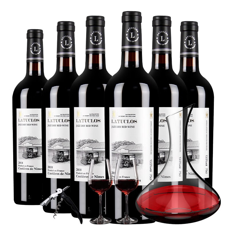 拉图克洛斯爵士干红葡萄酒 法国原瓶进口红酒  13.5度750ML尼姆产区  整箱装 750ML*6