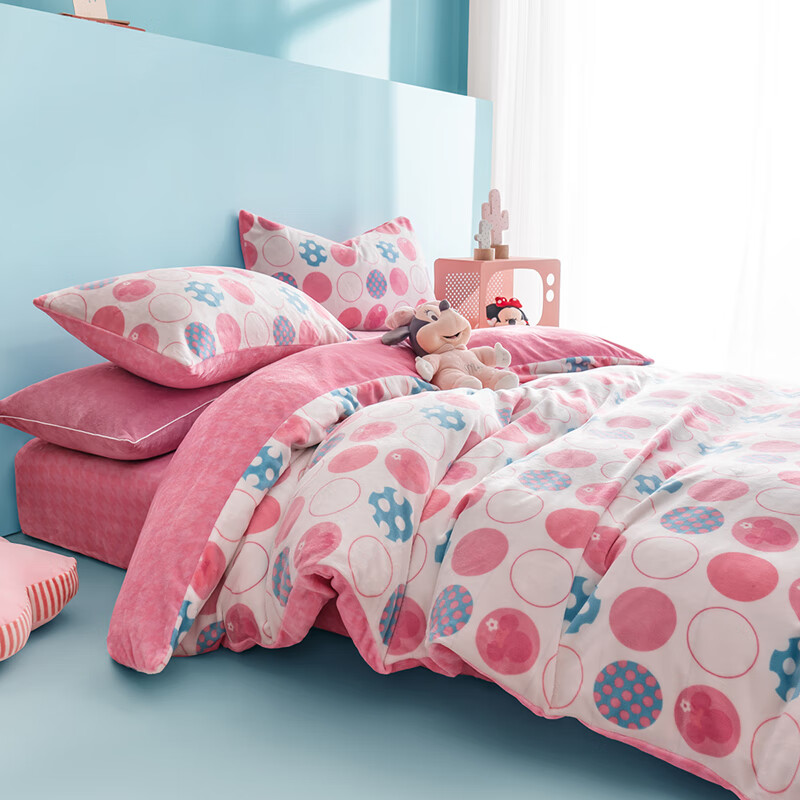 迪士尼（Disney）牛奶绒四件套加绒保暖冬季床上用品床单枕罩被套 粉粉米妮1.5米床