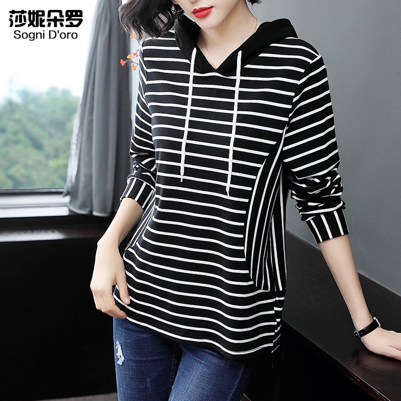 女t恤胖人显瘦遮肚宽松连帽卫衣女15319 黑色 4xl建议170-180斤穿着