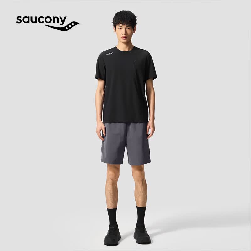 SAUCONY索康尼男春夏干爽舒适轻薄透气经典宽松圆领短T 正黑色 L