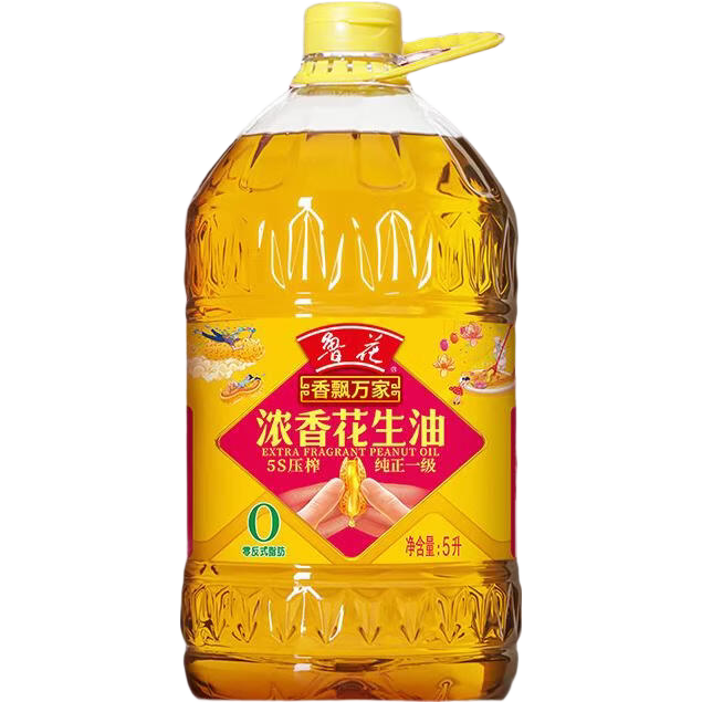 鲁花 食用油 5S物理压榨一级 香飘万家浓香花生油  5L*1桶