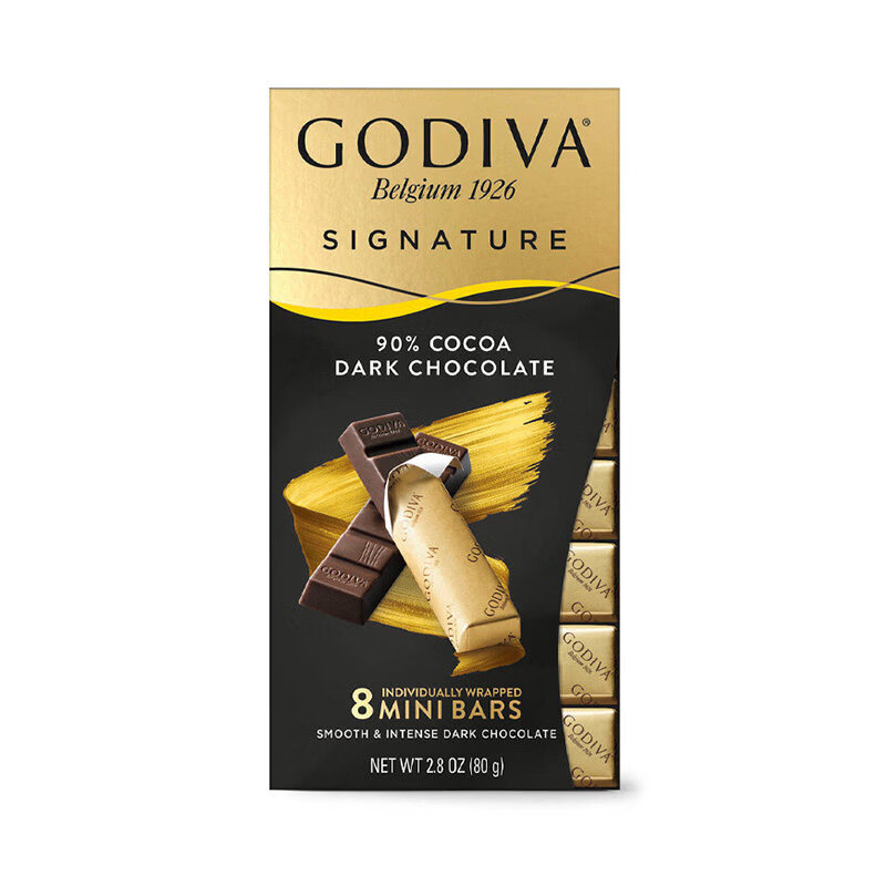 GODIVA/歌帝梵醇享系列可可黑巧牛奶巧克力条零食低负担春游可携 90可可黑巧