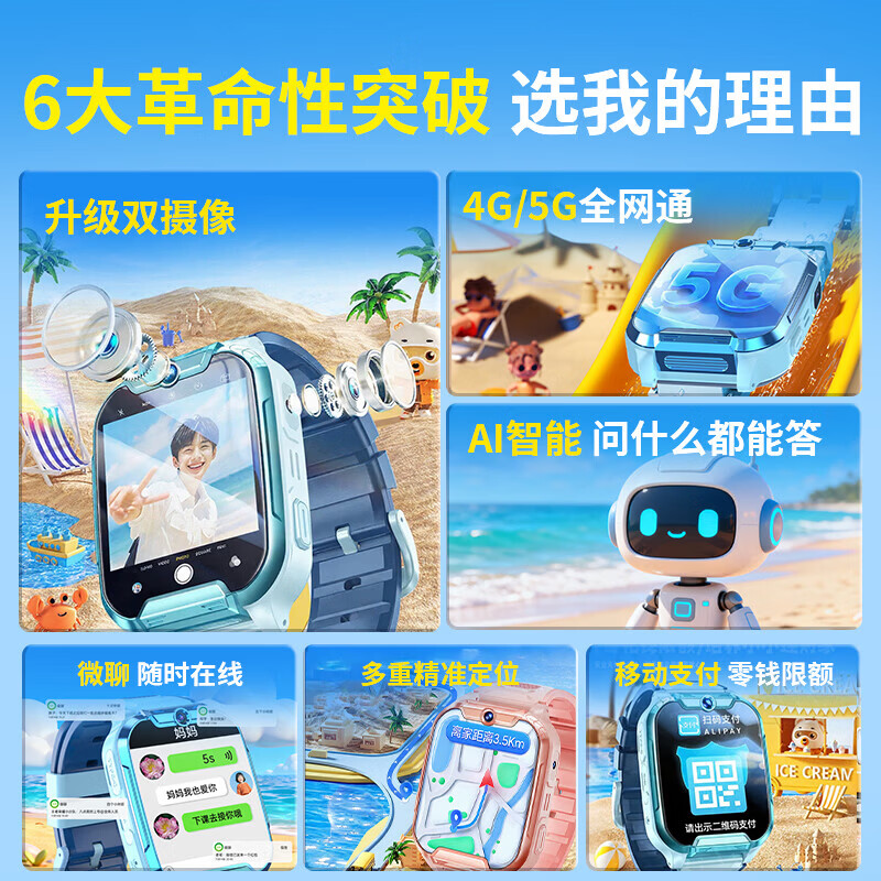 HUWXMAXI26款华为机适用天才儿童智能电话手表高清5G卡全网通防水可插卡定位小学初高中生青少年6-12男女孩 旗舰蓝【高清通话+上课禁用+精准定位+学习APP】