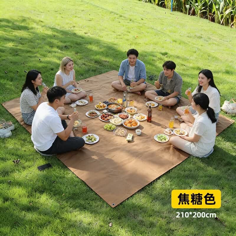 GERTHRON德国加厚防水防潮地垫耐磨牛津布户外露营野餐垫便携小巧耐磨 【高弹PVC防水牛津】焦糖色 200*210CM-加厚舒适坐躺(6-8人)