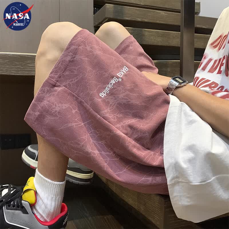 NASA MARVEL美式扎染字母短裤男夏季新款冰丝薄款沙滩运动休闲直筒宽松五分裤