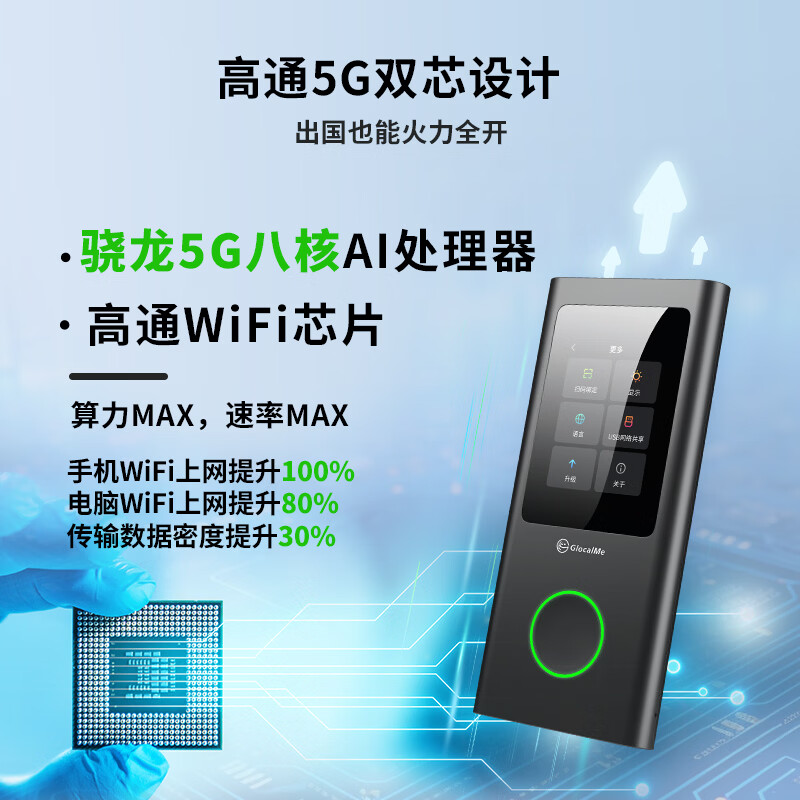 GlocalMe全球出国WiFi5G高速打游戏便携随身无线零漫游免插卡出国旅游出差留学专用 黑色 国内1500G+国外单国100G