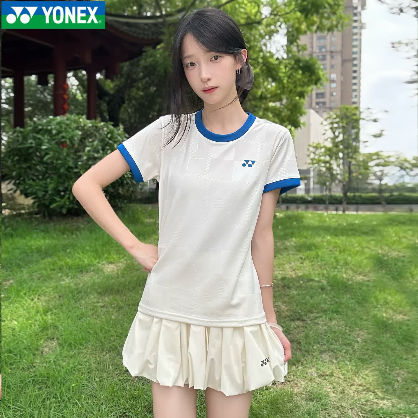 尤尼克斯（YONEX）2026新款YONEX尤尼克斯羽毛球服套装短袖短裙女款运动T恤2150826 女款套装-2150826BCR-象牙白 M