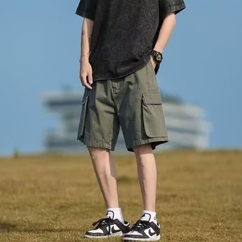 ZSCK夏季工装短裤男士宽松直筒休闲外穿运动潮流百搭中裤 绿色 M
