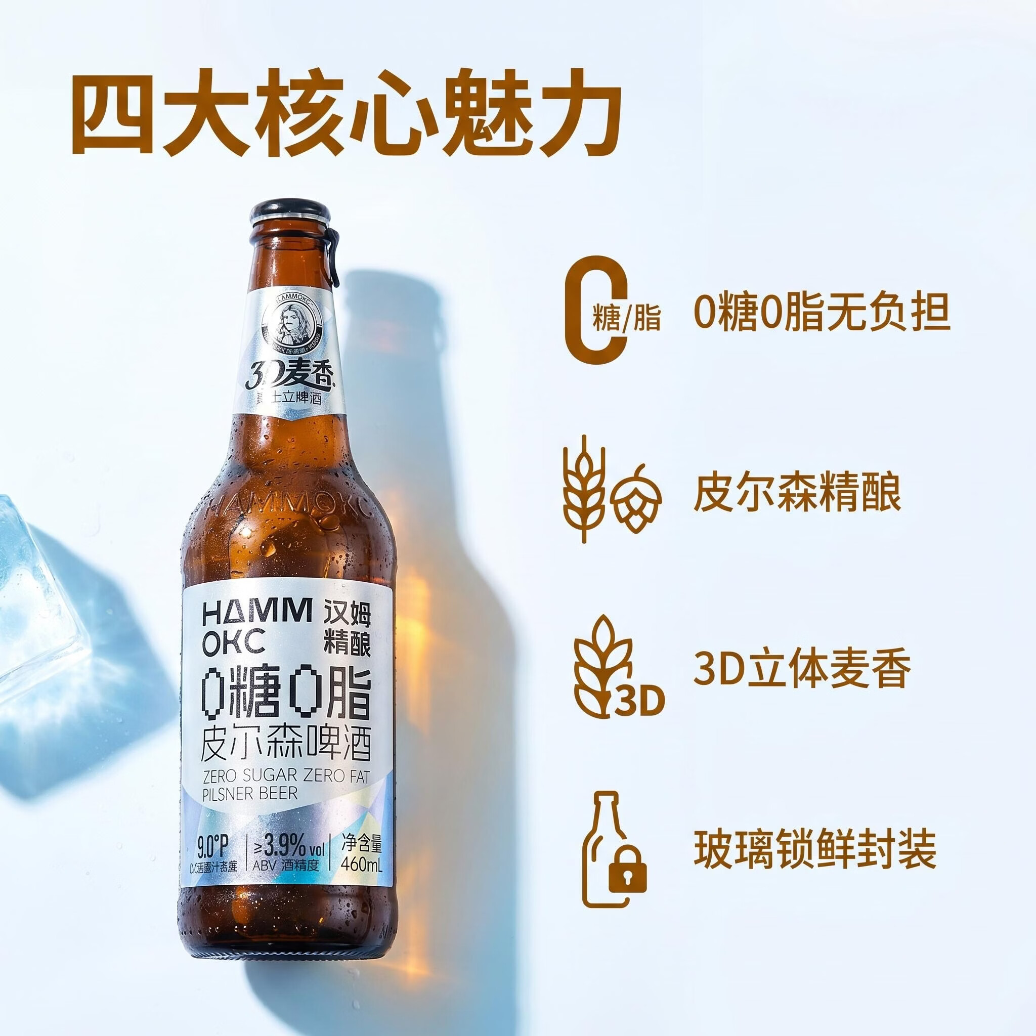 汉姆0糖0脂低卡啤酒皮尔森精酿460ml*12瓶整箱控糖聚会微醺小酌优选 460mL 12瓶 整箱装