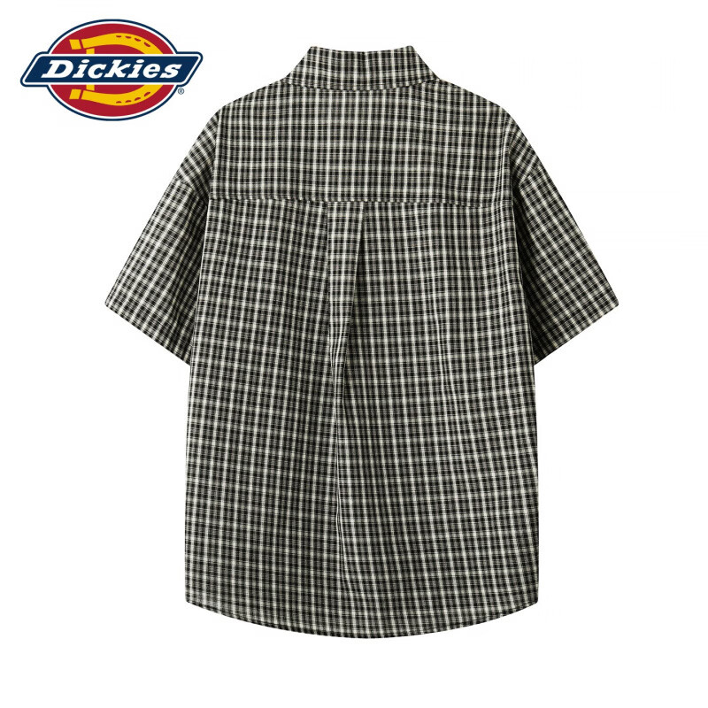 Dickies美式复古休闲短袖衬衫男士2026夏季新款宽松舒适百搭潮牌上衣服装 黑格 M 推荐95-110斤