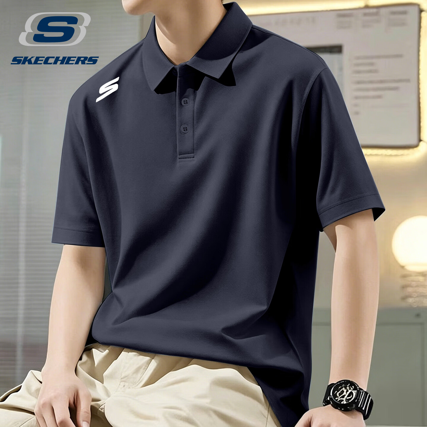 斯凯奇（Skechers）速干t恤男冰丝短袖polo衫2026新款夏季透气商务高品质上衣 -026R奥德赛灰【翻领冰丝速干】 L /175 （ 推荐120-140斤）