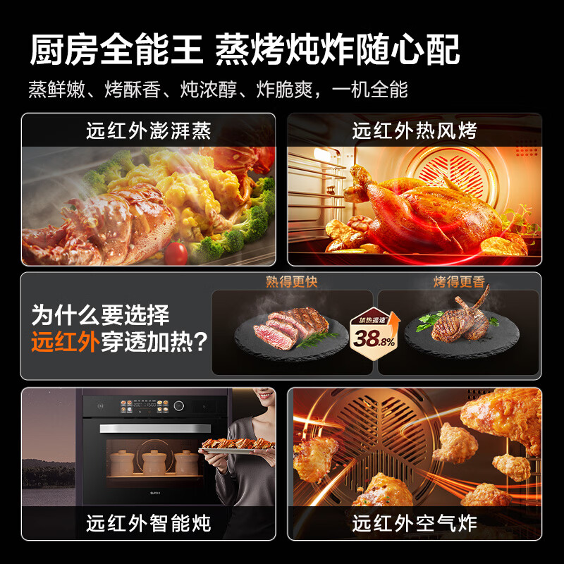 苏泊尔(SUPOR)【爆款】26年新款蒸烤一体箱嵌入式家用60L大容量大彩屏APP智控蒸烤炸炖四合一体机烘焙蒸烤箱DY66 【旗舰爆款】APP智控/蒸烤炸炖/60L