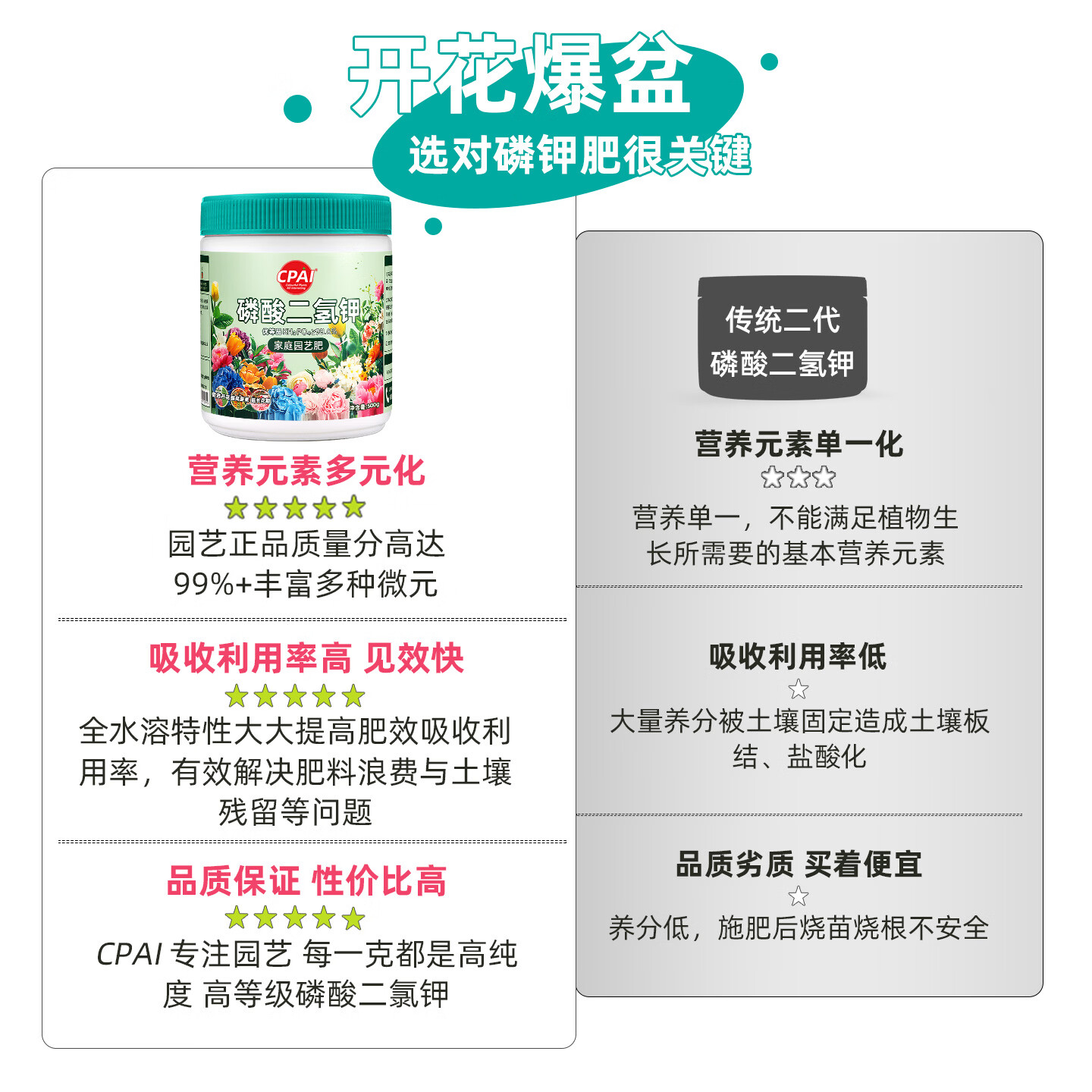 CPAI磷酸二氢钾肥料花卉专用叶面肥园艺养花植物通用肥促花磷钾复合肥 磷酸二氢钾500g【送量勺】