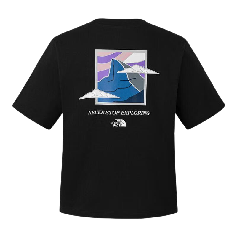 北面（The North Face）短袖棉T恤女印花宽松圆领户外|8DCA JK3/宇宙黑 M /160