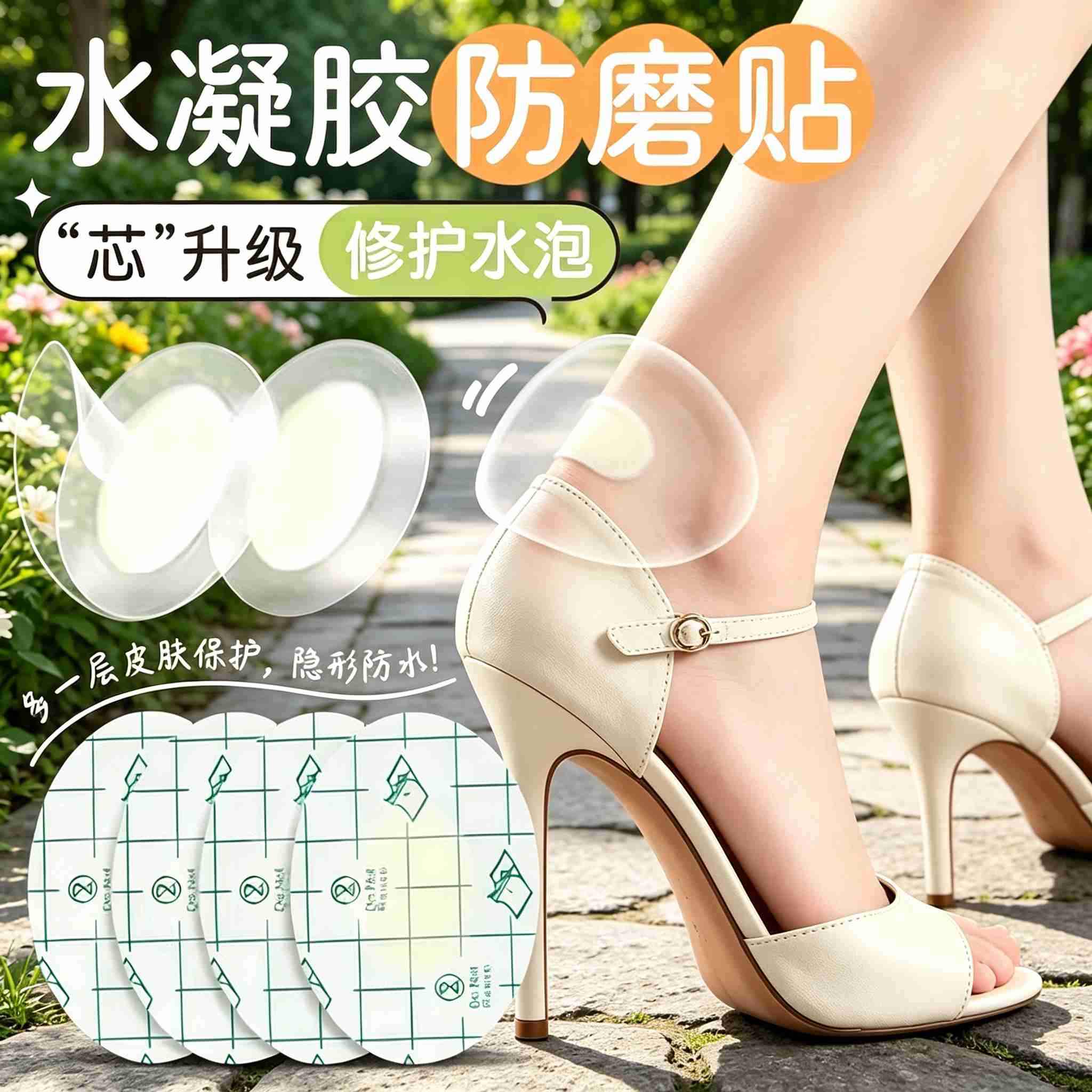 首力磨脚贴高跟鞋防磨脚隐形脚趾脚后跟隐形透明薄厚款后跟贴防磨脚贴 【升级款加芯贴】10片装
