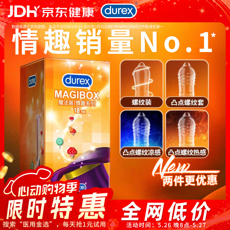 杜蕾斯（durex）超薄避孕套安全套 魔法情趣18只 螺纹颗粒 潮敏 女性秒喷 套套