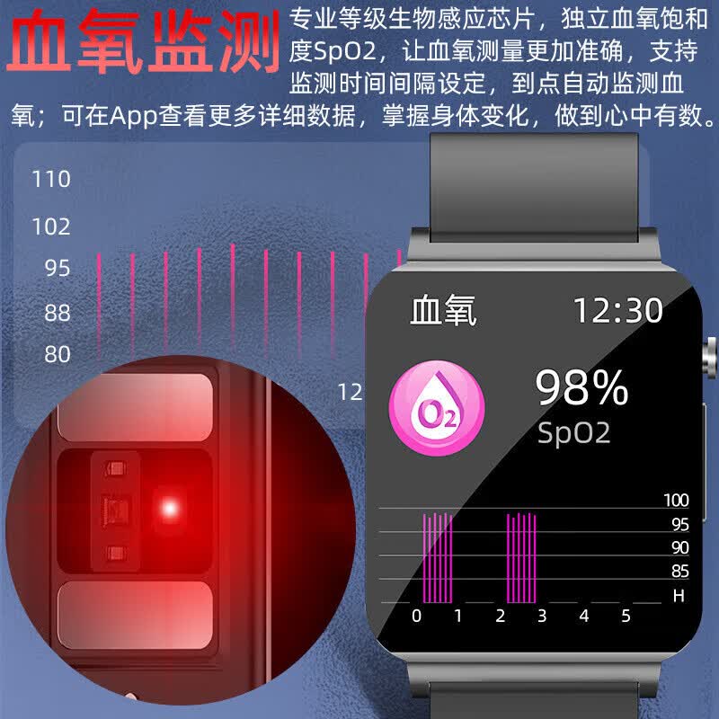 华为手机适用2026新款无创测血糖智能手表腕表测血压心率血氧 银色