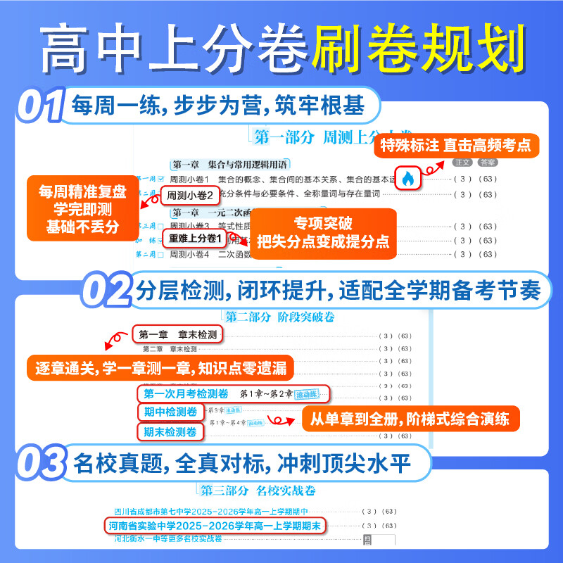 必刷题2027新高中上分卷数学物理化学生物必修一12人教版语文英语文历史地理政治新高一上周末小卷教材同步练习单元期中期末检测卷 【4本套】数·物·化·生(人教版)