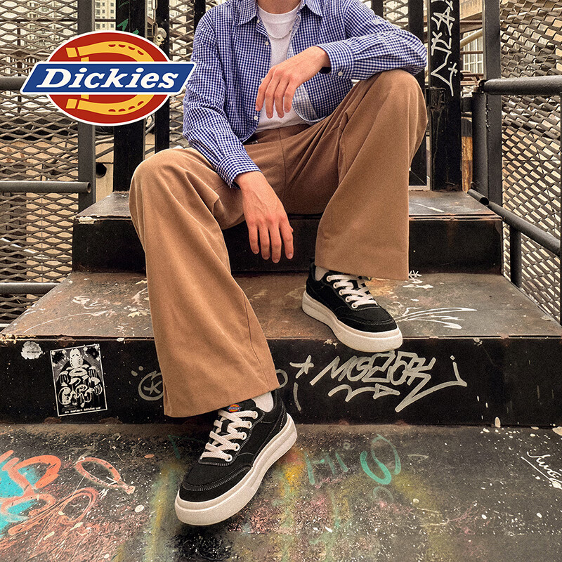 Dickies品牌男鞋2026夏季新款透气减震休闲鞋百搭增高防滑耐磨运动板鞋男 黑色 45