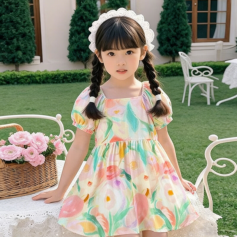 木幼事童装女童连衣裙2026新款洋气六一儿童节夏装短袖碎花公主裙 沐阳草莓 【建议拍大一码】 150 【身高130~140cm】