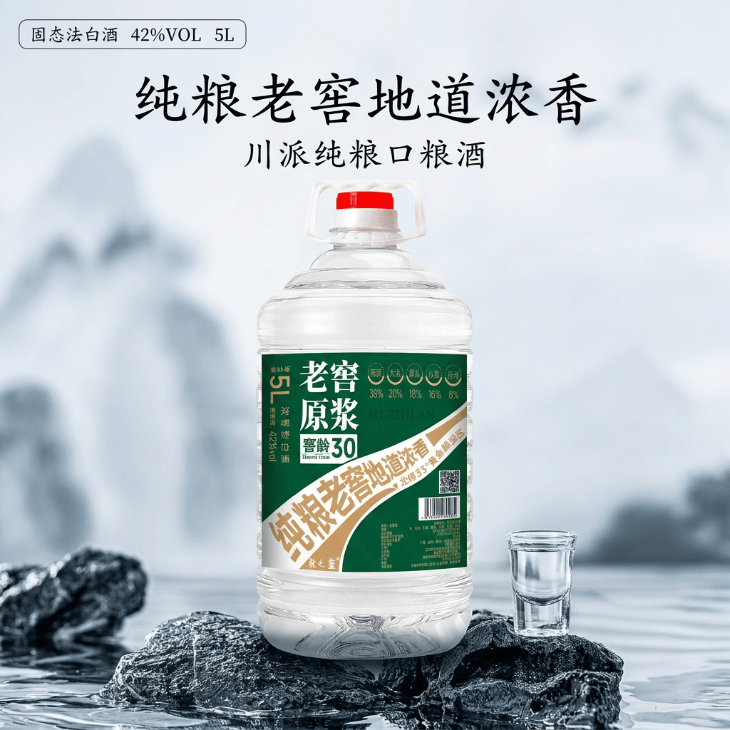 牧之蓝厂家直销52度5L固态发酵粮食酒桶装白酒散装高粱老酒原浆高度泡酒 42度 5L 1桶 【高粱酒自饮泡果酒皆可】