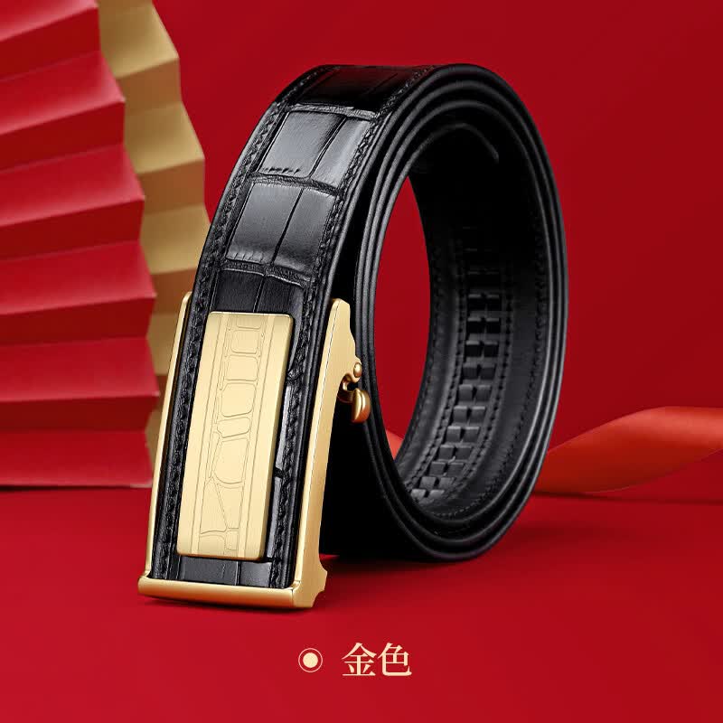 罗梅达尔（Rommedal）男士鳄鱼皮带男商务休闲自动扣裤腰带送老公长辈父亲节生日礼物 金色【专柜礼盒】 120cm