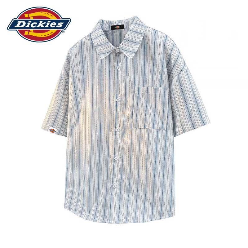 Dickies美式复古休闲衬衫短袖男士2026夏季新款宽松舒适百搭条纹上衣服装 咖色 M 推荐95-110斤