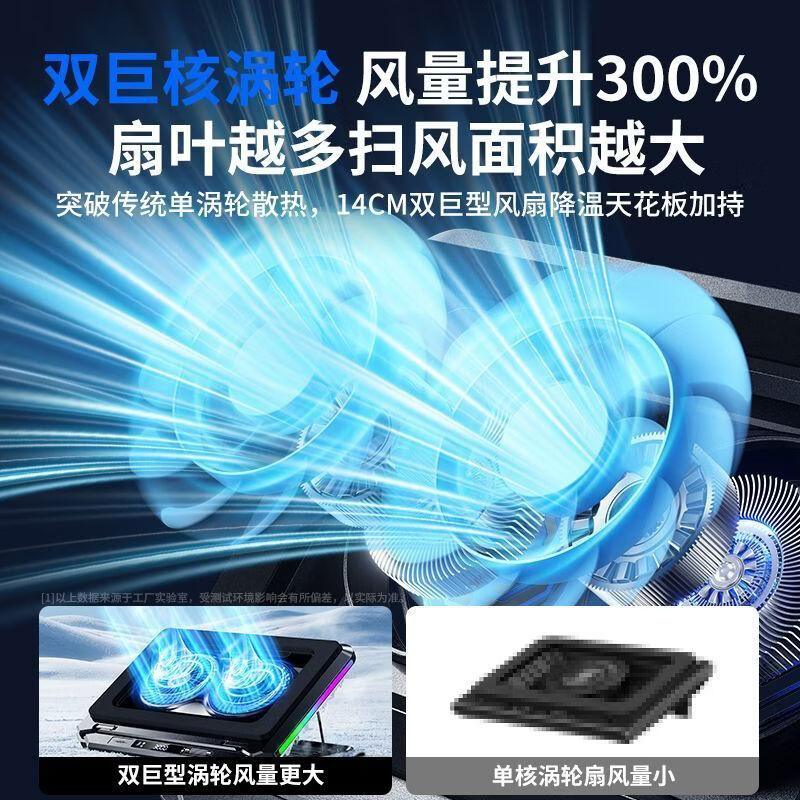 路曼顿联想拯救者Y7000X笔记本散热器压风式Y7000P电脑增高支架R9000游戏本双核涡风便携式降温折叠底座 压风式散热器【双核涡扇+十色RGB灯】 16英寸联想拯救者Y9000P