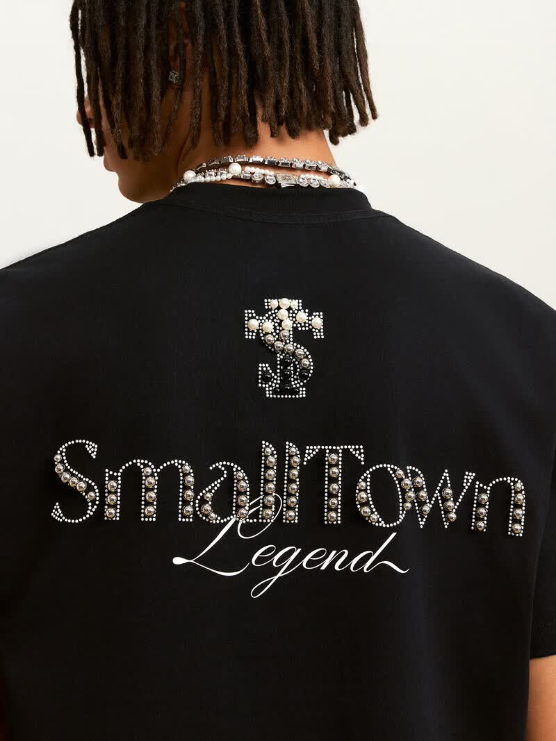 STK SmallTownKid 珍珠花体字短袖t恤宽松落肩男女潮流夏装TEE 黑色 （现货） M 推荐125～145斤